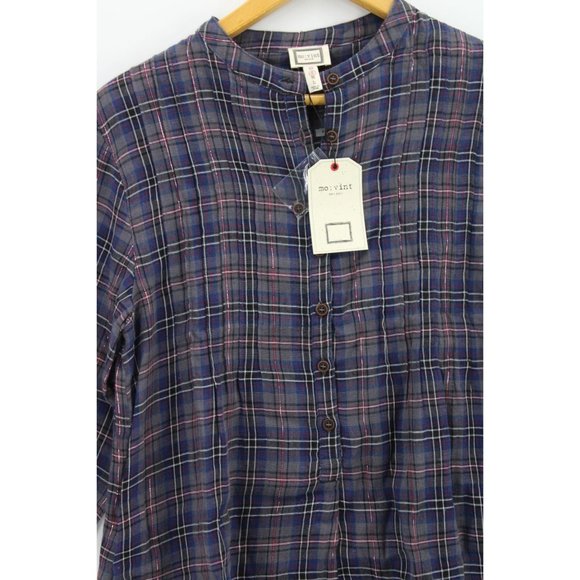 Mo:vint By Anthropologie Shirt Women Purple Plaid Button Down 3/4 Sleeve Small S - Picture 5 of 10